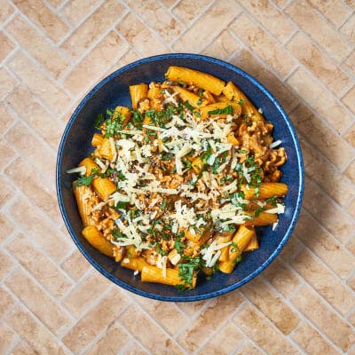 Creamy Pork & Mushroom Tortiglioni With Basil